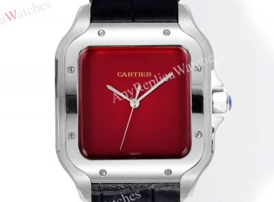 THB Factory Cartier Santos Red/Black Face Leather Band 1847 MC Movement Watch